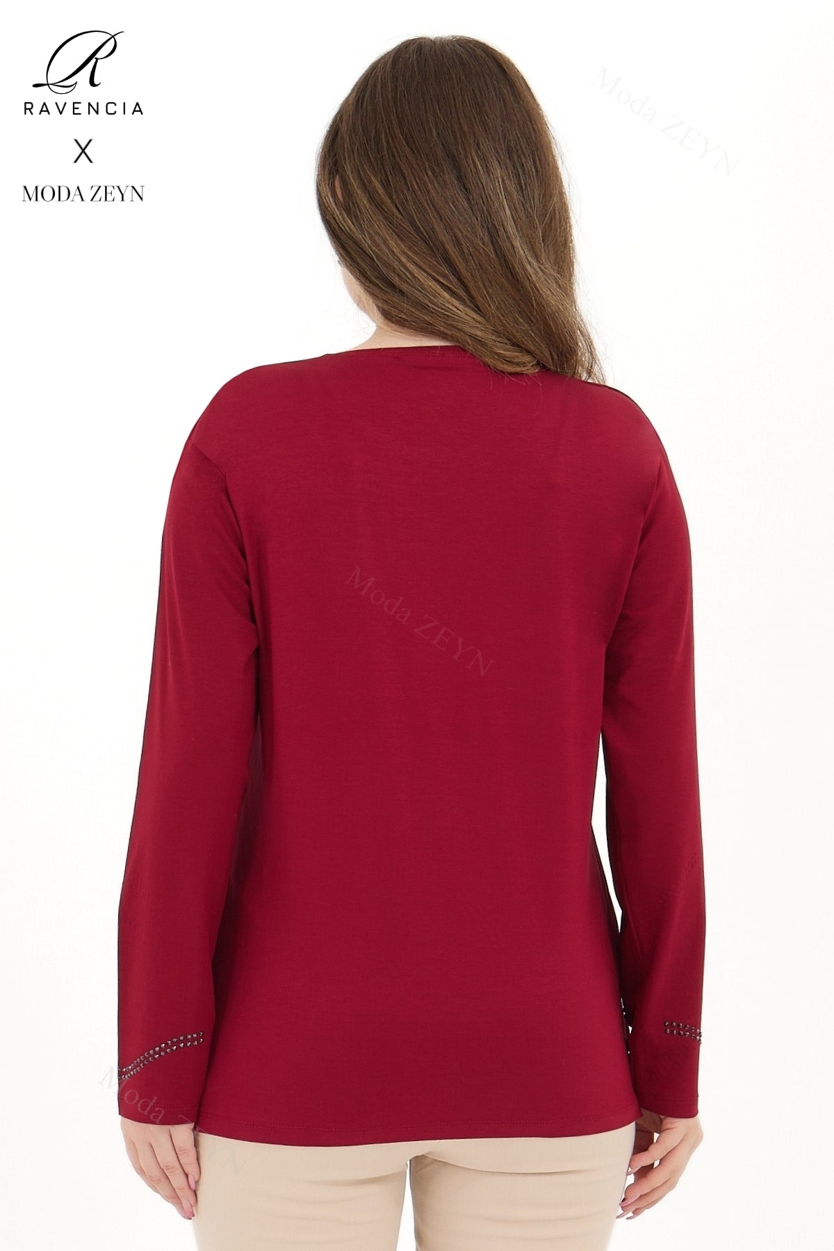 Kadın Orta Yaş Ve Üzeri Viskon Sarmal Desen Taşlı İşlemeli Likralı Yesil Anne Penye Bluz