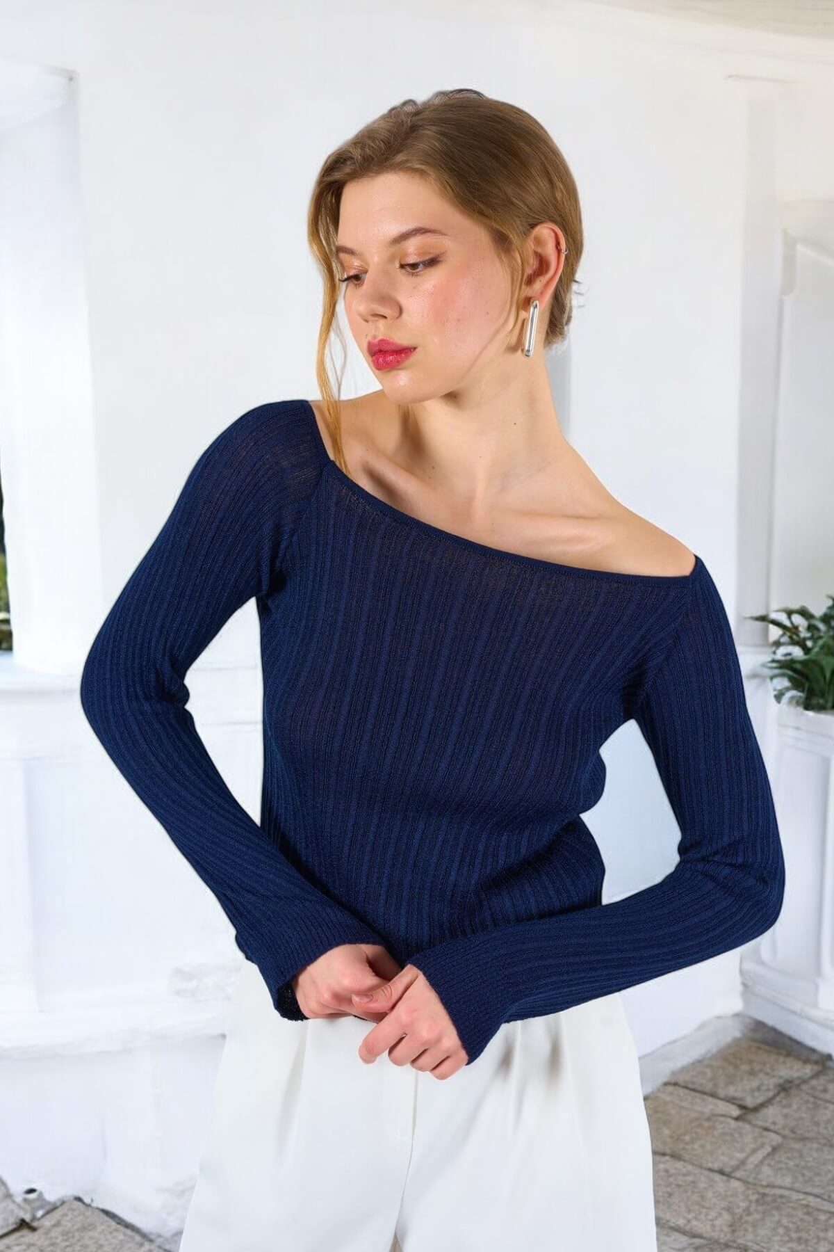 Kadın Premium Kalite Kayık Yaka Kazak