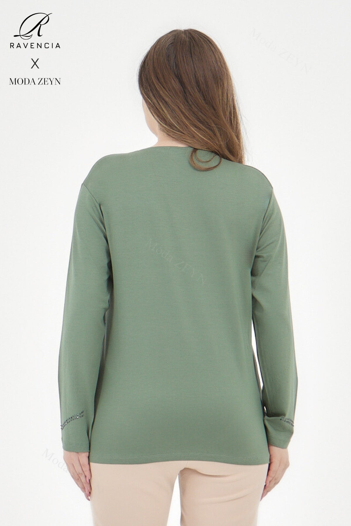 Kadın Viskon Sarmal Desen Taşlı İşlemeli Likralı Anne Penye Bluz