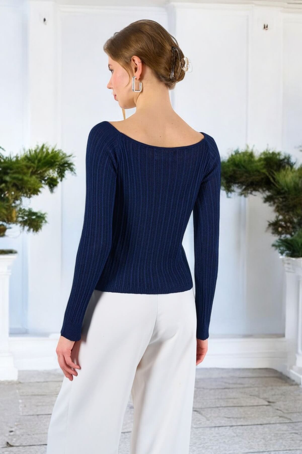 Kadın Premium Kalite Kayık Yaka Kazak