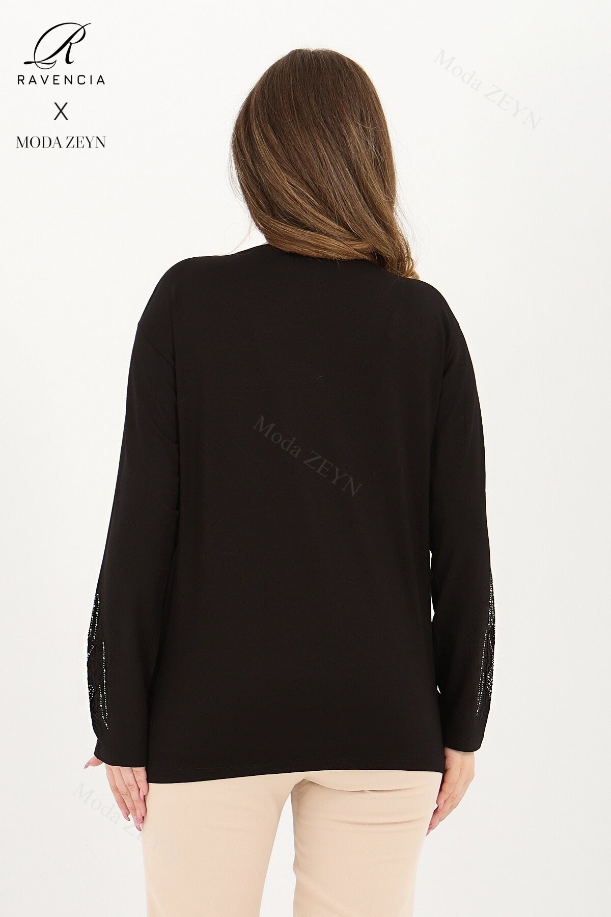 Kadın Orta Yaş Ve Üzeri Viskon Madolyon Desen Taşlı Işlemeli Likralı Anne Penye Bluz