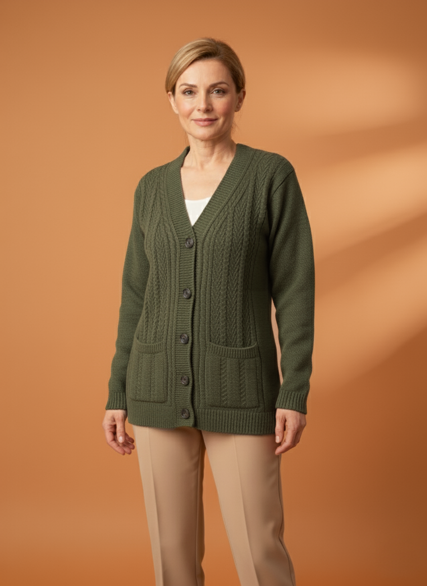 Kadın Düğmeli Anne Koyu Triko Hırka