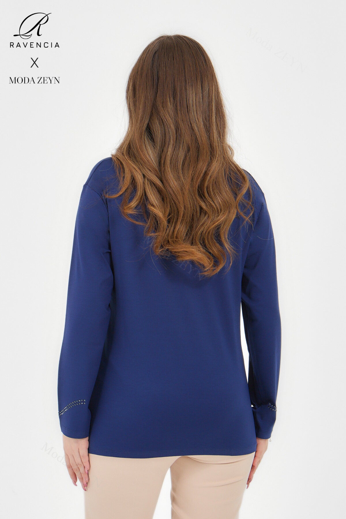 Kadın Viskon Sarmal Desen Taşlı İşlemeli Likralı Anne Penye Bluz