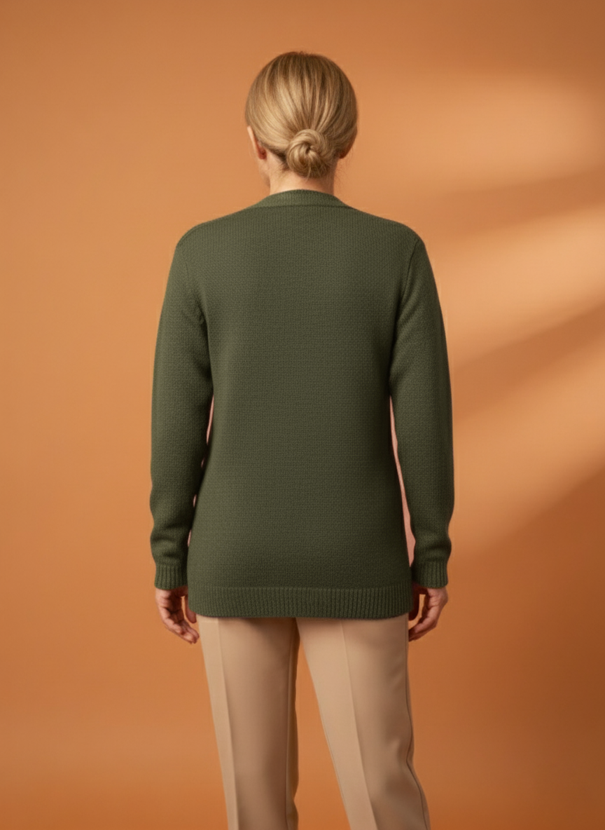 Kadın Düğmeli Anne Koyu Triko Hırka