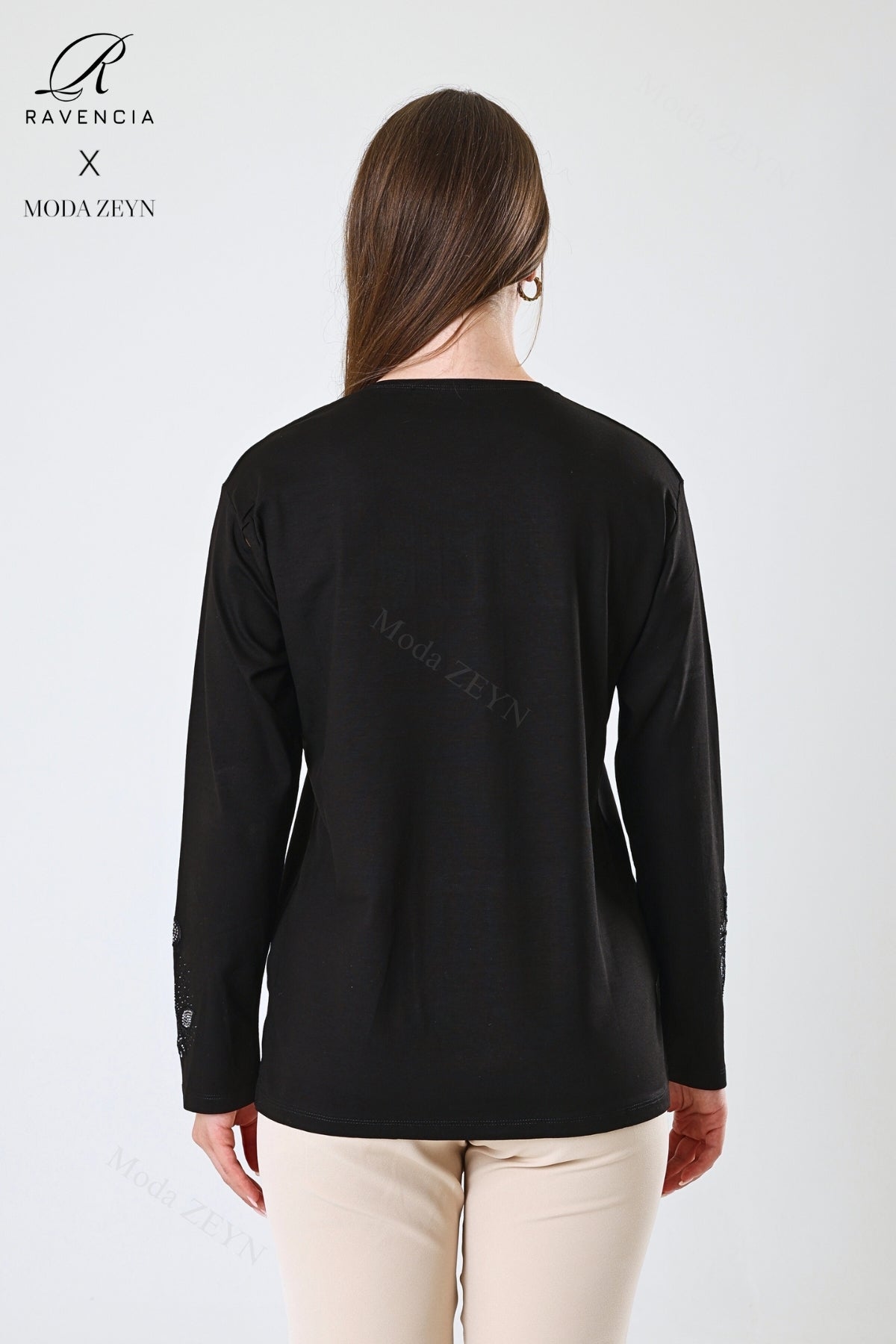 Kadın Çift Damla Dal Desenli Taşlı Işlemeli Yırtmaçlı Likralı Viskon Anne Penye Bluz