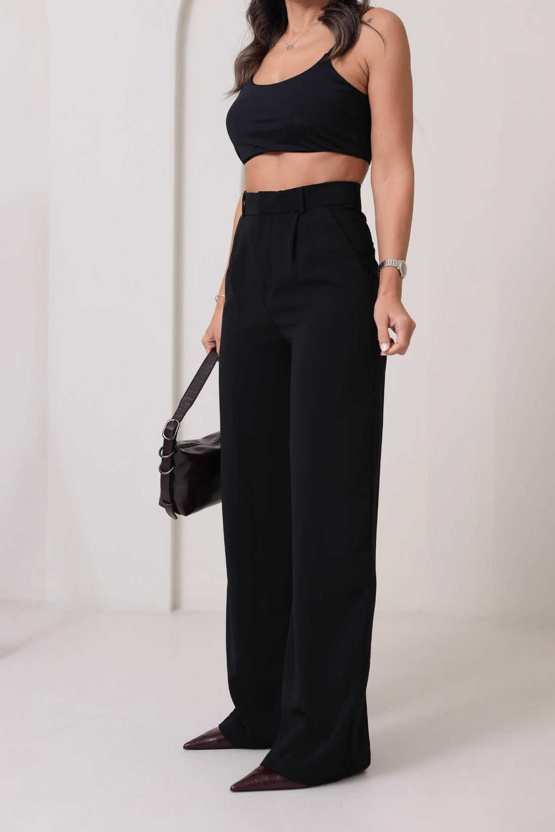 Kadın Model Palazzo Yüksek Bel Pileli Cepli Pantolon