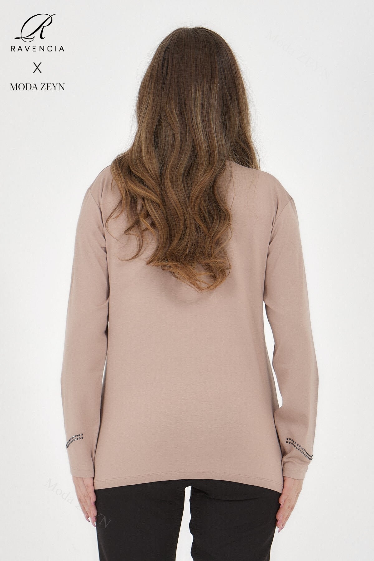 Kadın Viskon Sarmal Desen Taşlı İşlemeli Likralı Anne Penye Bluz