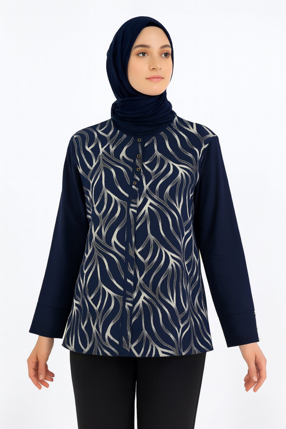 Kadın Simli Cizgi Desenli Anne Penye Bluz