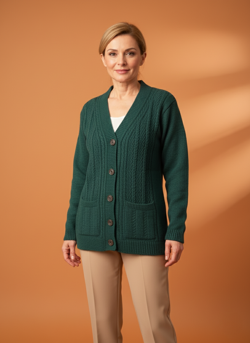 Kadın Düğmeli Anne Koyu Triko Hırka