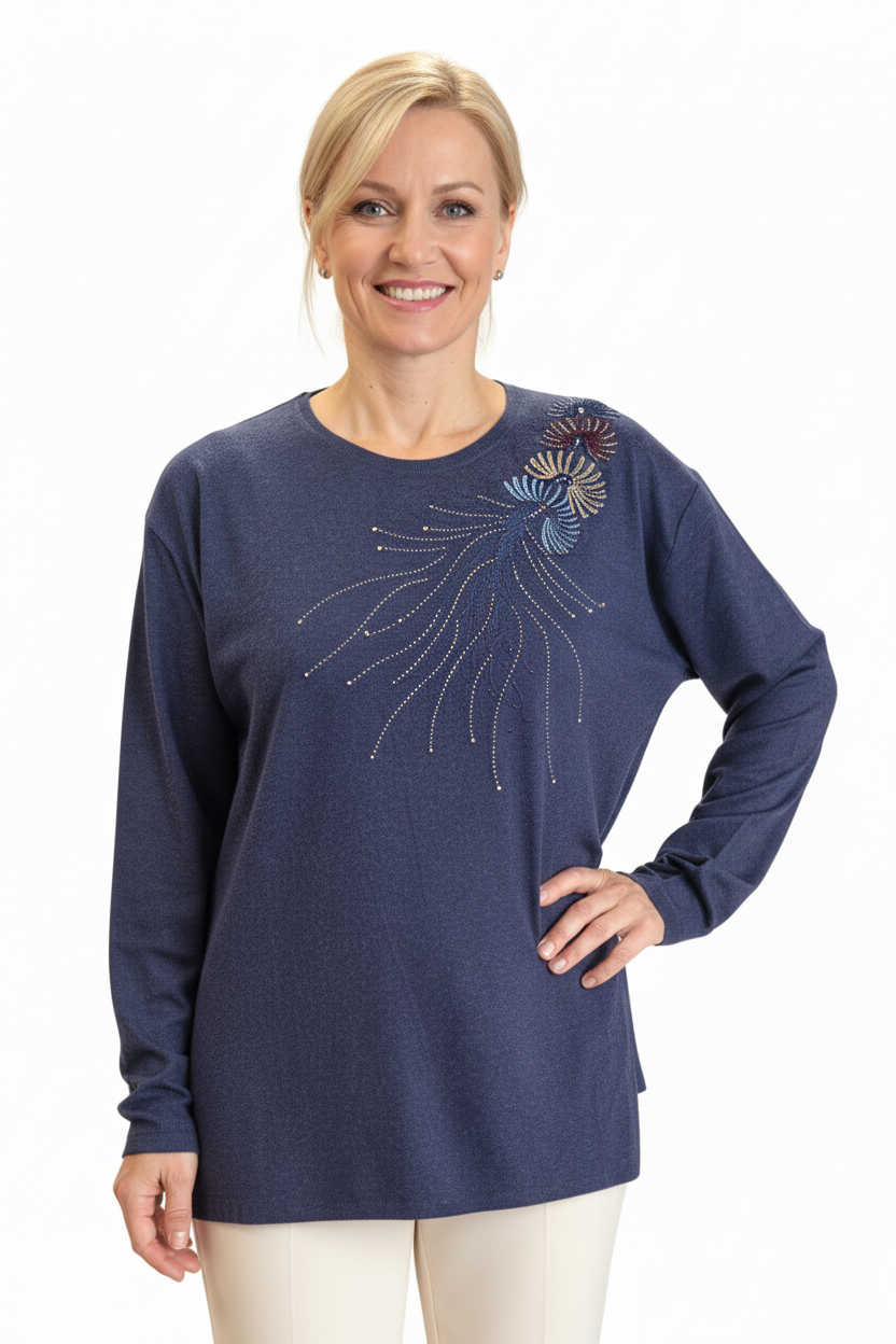 Kadın Damla Desenli Taşlı Likralı Yırtmaçlı Yün Anne Penye Bluz