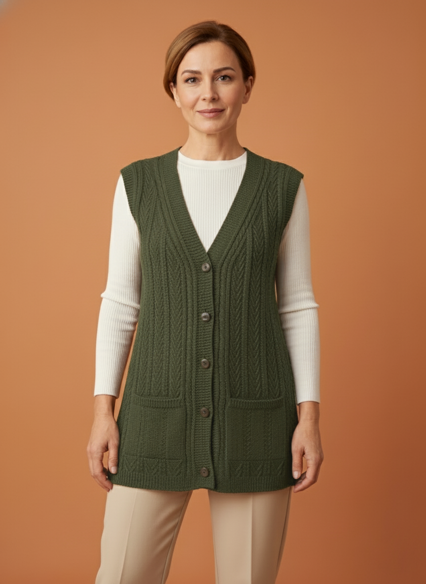 Kadın Düğmeli Esnek Kalın Anne Triko Yelek