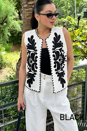 Kadın Yaprak Nakışlı Astarlı Yelek