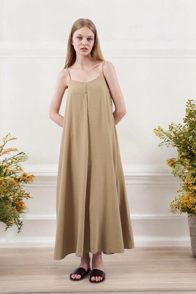 Kadın İp Askılı Uzun Elbise