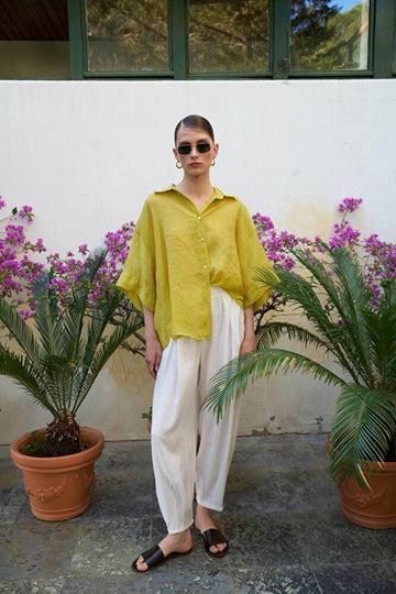 Kadın Yarım Kol Oversize İpeksi Gömlek