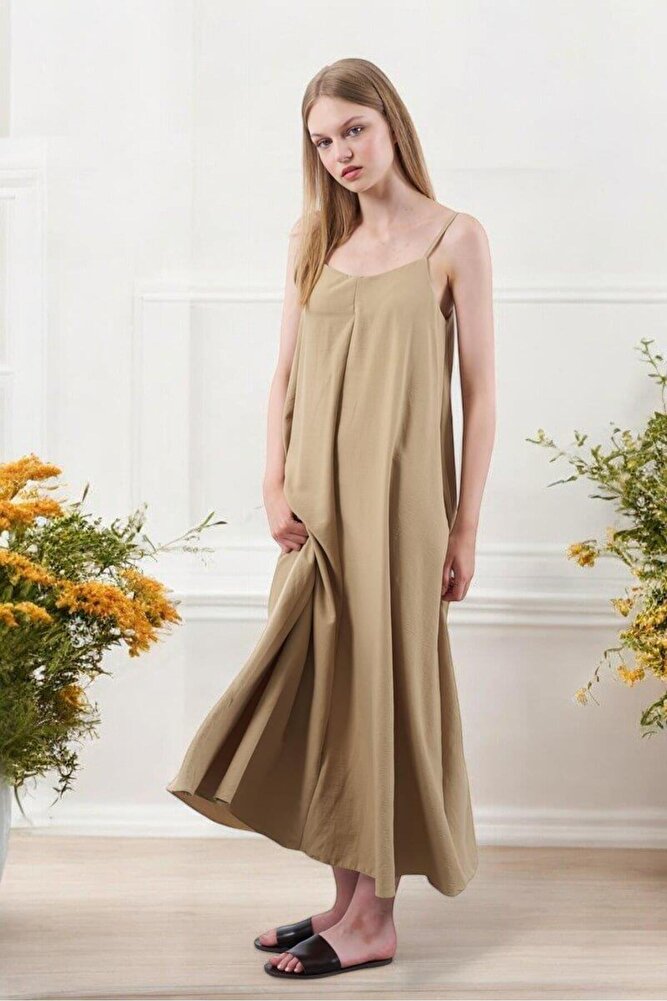 Kadın İp Askılı Uzun Elbise
