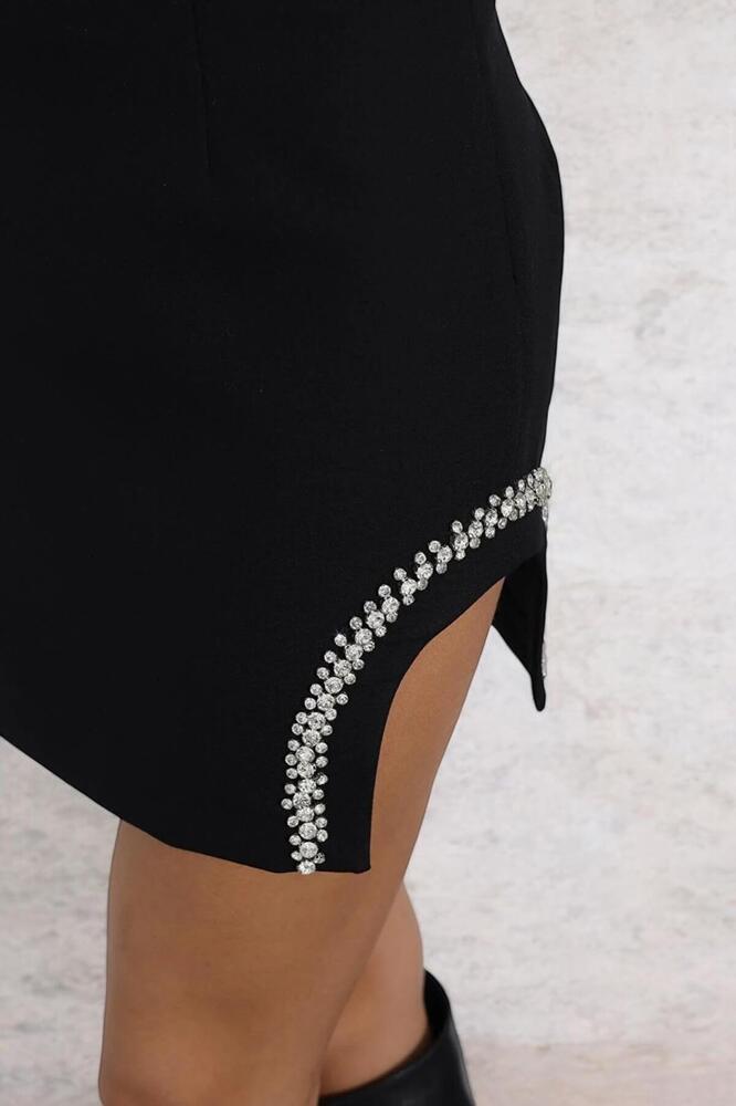 Kadın Siyah Taşlı Mini Etek