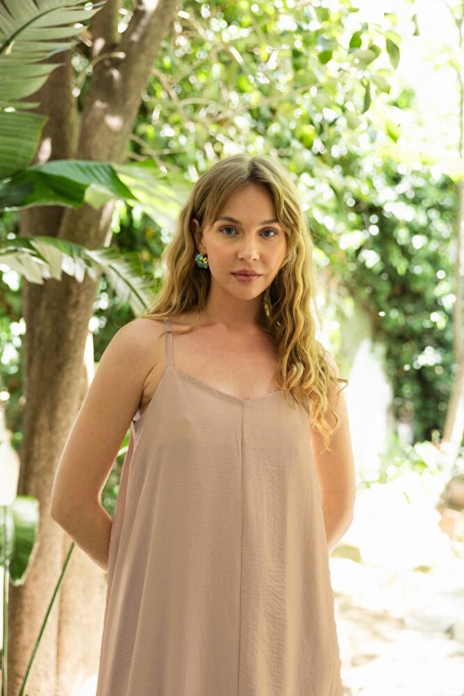 Kadın İp Askılı Uzun Elbise