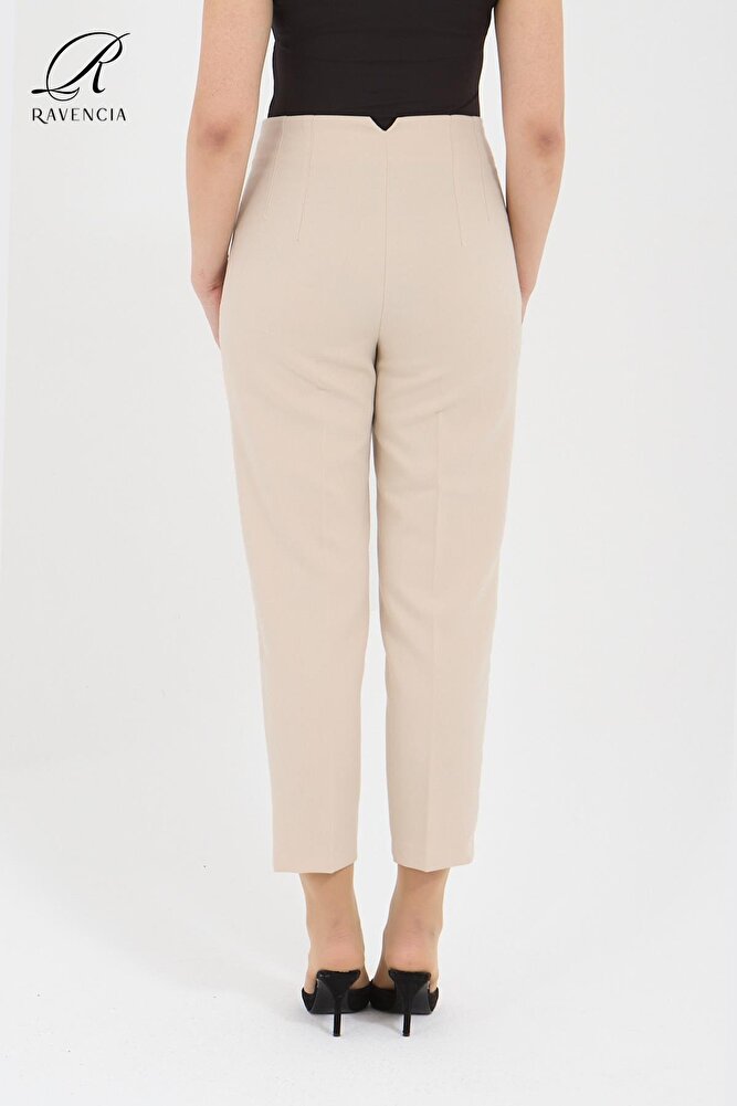 Kadın Model Yüksek Bel Kumaş Koyu Kırmızı Pantolon