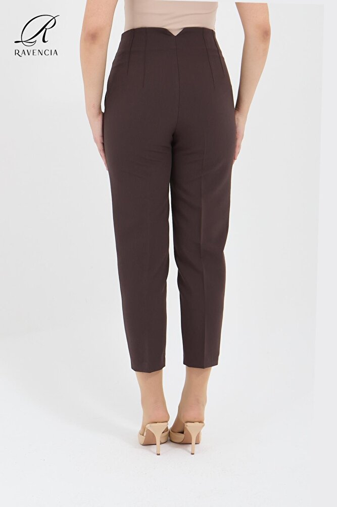 Kadın Model Yüksek Bel Kumaş Koyu Kırmızı Pantolon