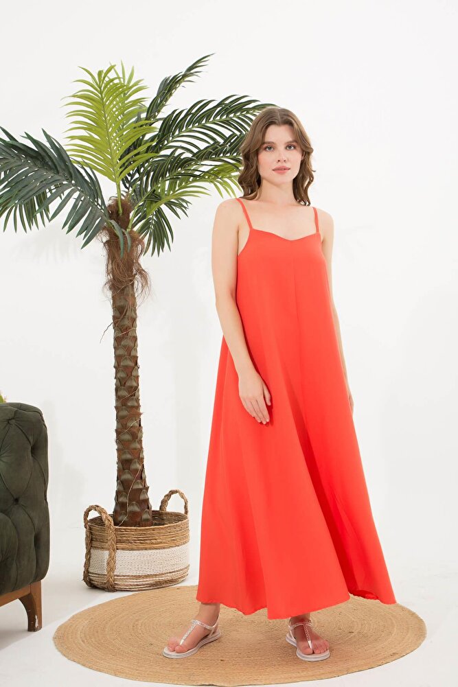 Kadın İp Askılı Uzun Elbise