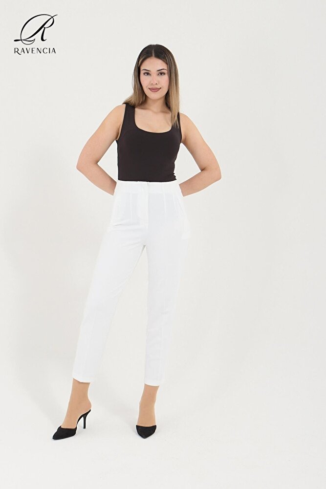 Kadın Model Yüksek Bel Kumaş Koyu Kırmızı Pantolon