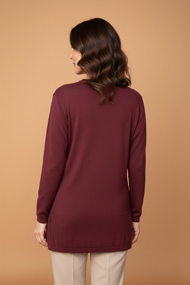 Kadın Bisiklet Yaka Likralı Desenli Triko Anne Kazak