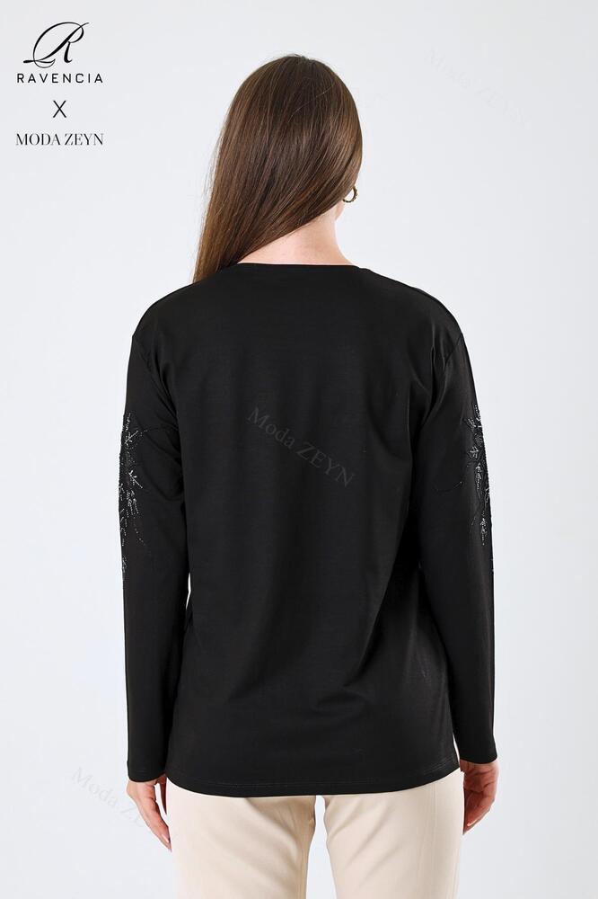 Kadın Orta Yaş Ve Üzeri Viskon Çiçek Desen Taşlı Işlemeli Likralı Anne Penye Bluz