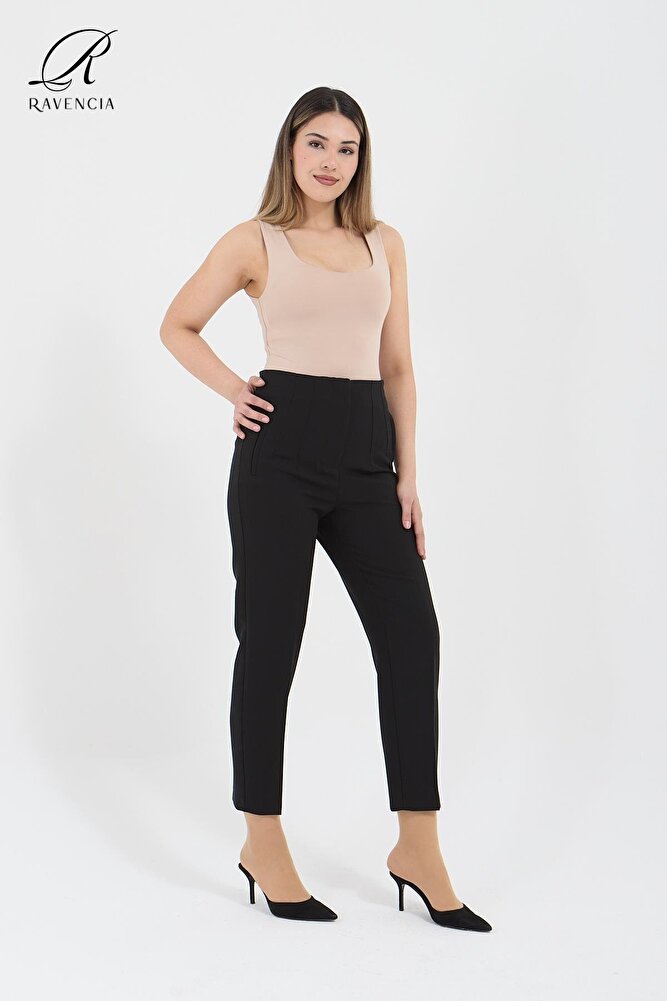 Kadın Model Yüksek Bel Kumaş Koyu Kırmızı Pantolon