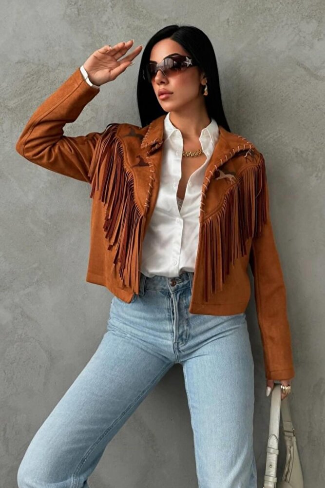 Kadın Western Süet Püsküllü Ceket