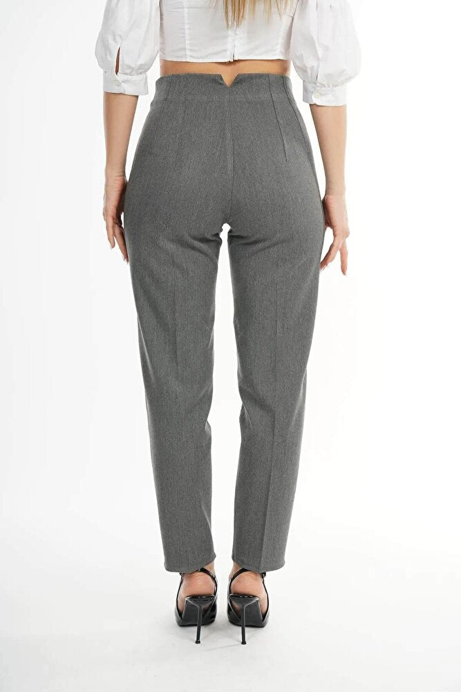 Kadın Model Yüksek Bel Kumaş Koyu Kırmızı Pantolon