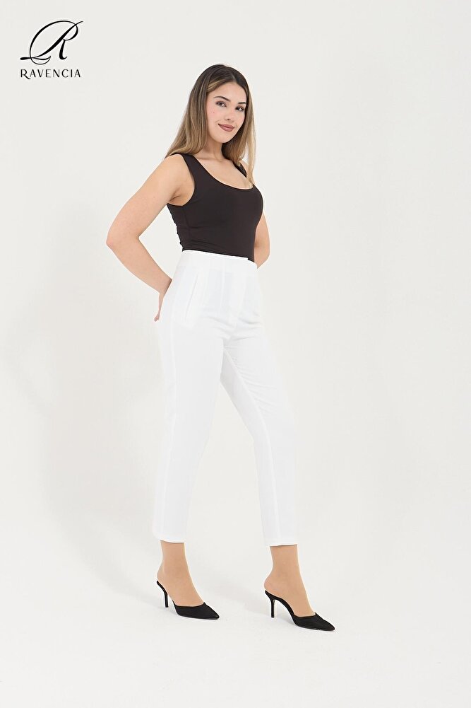 Kadın Model Yüksek Bel Kumaş Koyu Kırmızı Pantolon