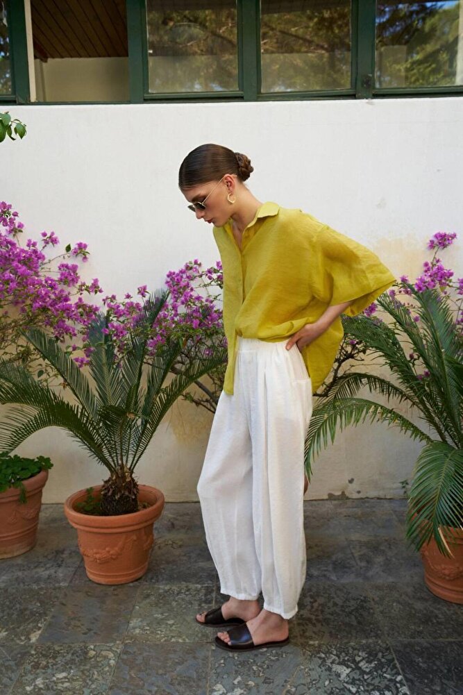 Kadın Yarım Kol Oversize İpeksi Gömlek