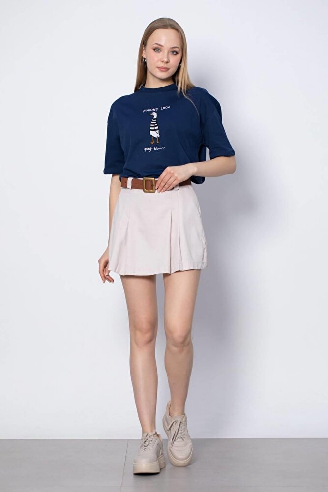 Kadın Pileli Şort Siyah Etek