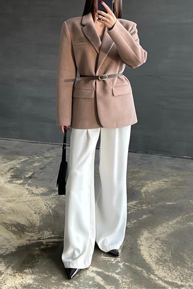 Kadın Premium Kalite Kemerli Peluş Blazer Ceket