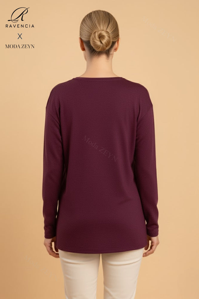 Kadın Çiçek Desenli Taşlı Likralı Yırtmaçlı Yün Anne Penye Bluz