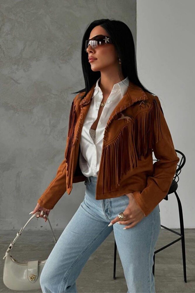 Kadın Western Süet Püsküllü Ceket