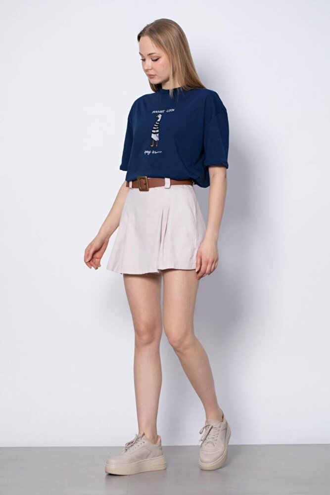 Kadın Pileli Şort Siyah Etek