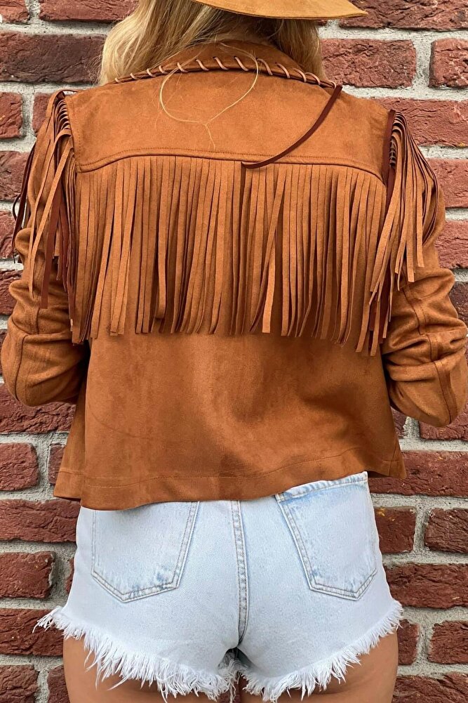 Kadın Western Süet Püsküllü Ceket