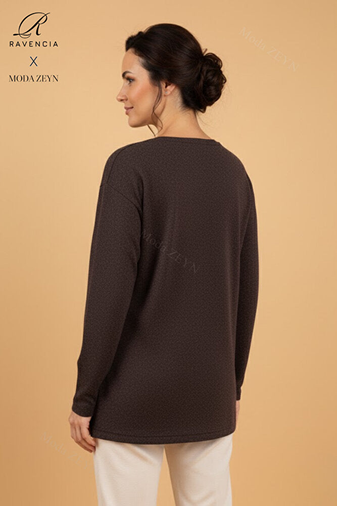 Kadın Damla Desenli Taşlı Likralı Yırtmaçlı Yün Anne Penye Bluz