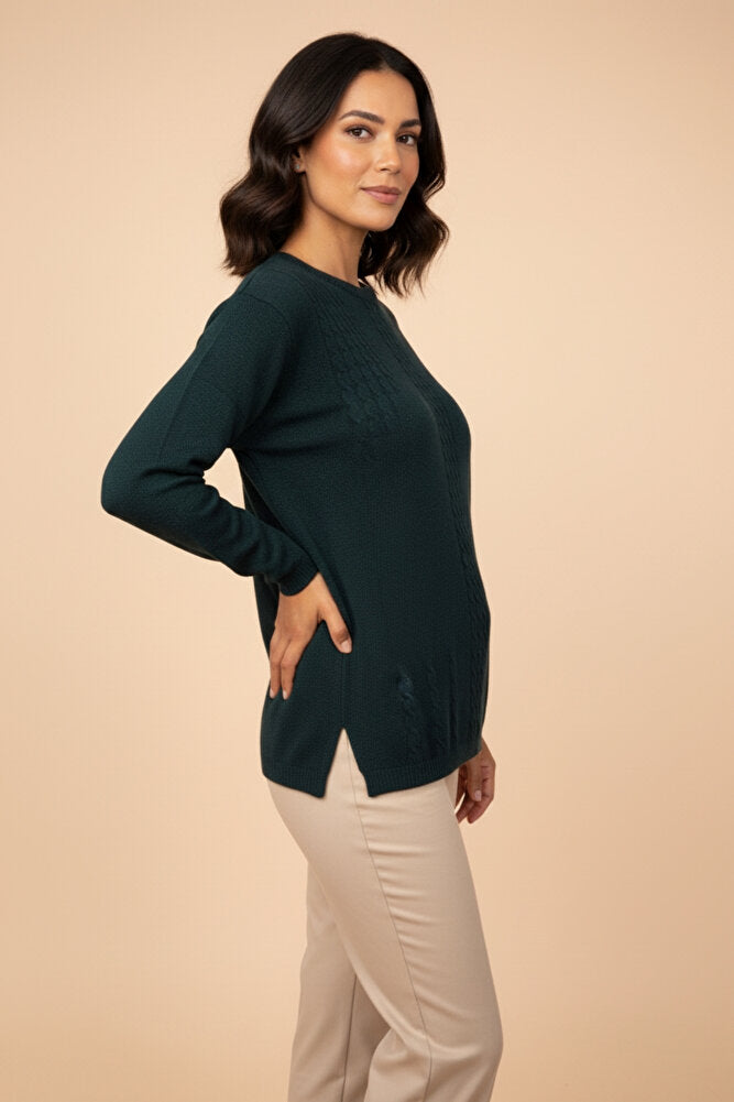 Kadın Bisiklet Yaka Likralı Desenli Triko Anne Kazak