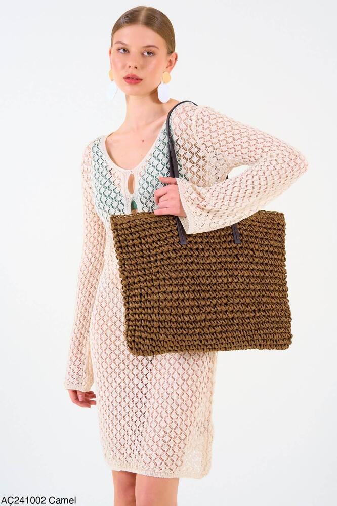 Kadın Premium Kalite Hasır Örme Astarlı Canta