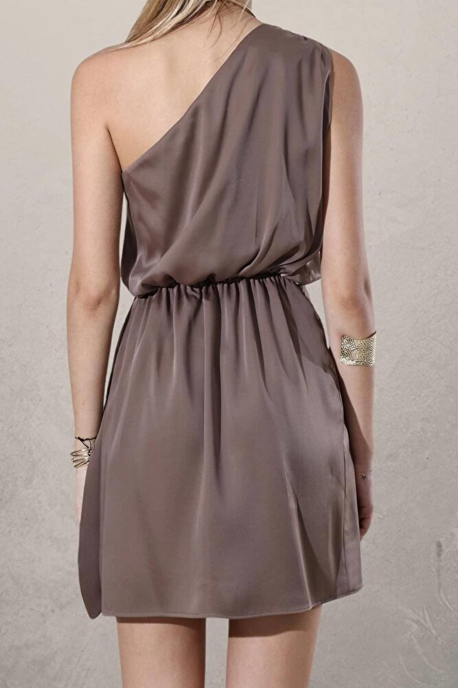 Kadın Tek Omuz Anvelop Mini Saten Elbise