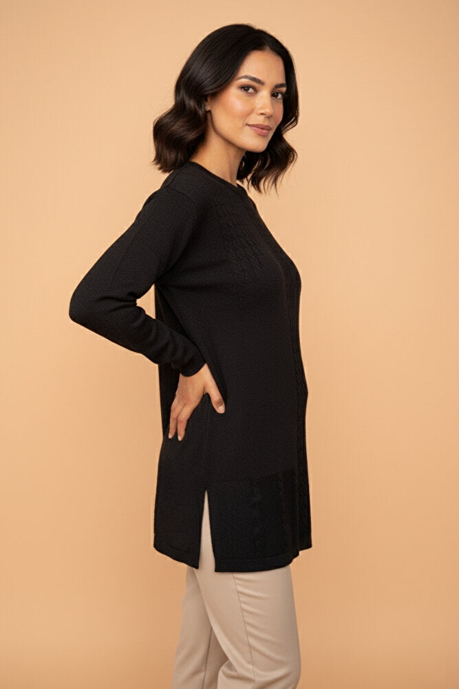 Kadın Bisiklet Yaka Likralı Desenli Triko Anne Kazak