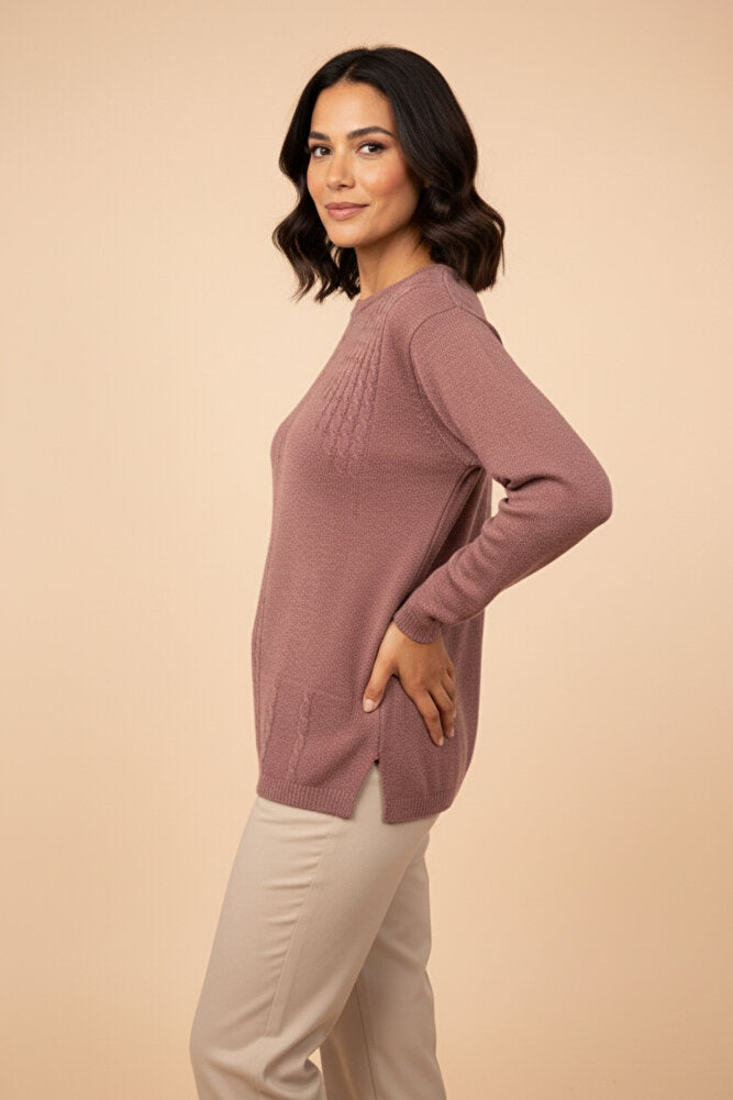 Kadın Bisiklet Yaka Likralı Desenli Triko Anne Kazak