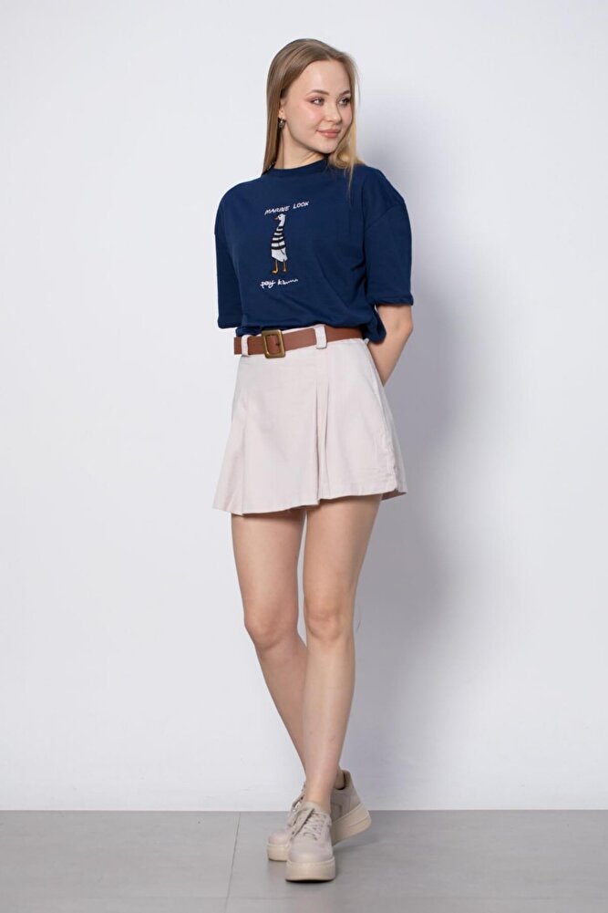 Kadın Pileli Şort Siyah Etek