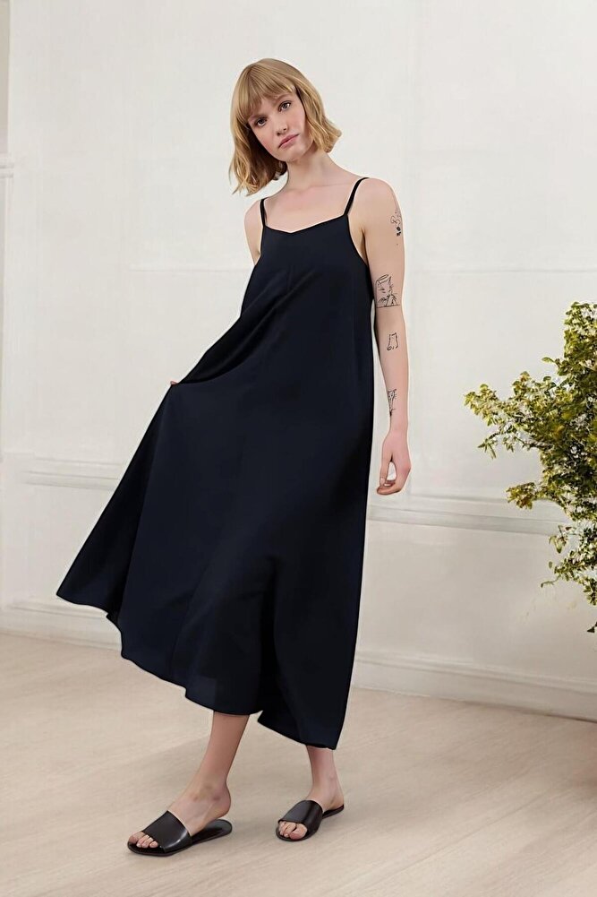 Kadın İp Askılı Uzun Elbise