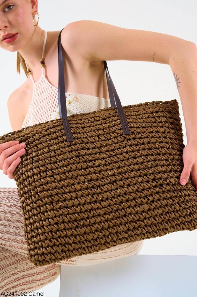 Kadın Premium Kalite Hasır Örme Astarlı Canta