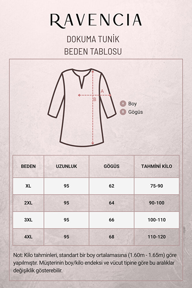 Kadın Yarım Halka Desenli Bisiklet Yaka Bağcıklı Dokuma Viskon Tunik