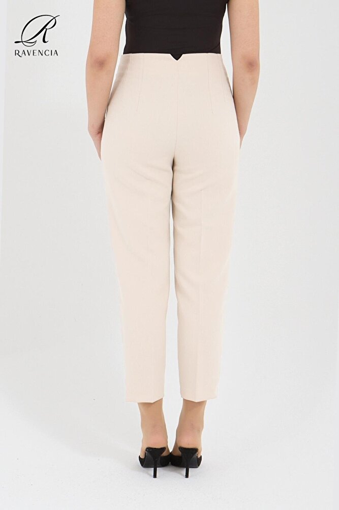 Kadın Model Yüksek Bel Kumaş Koyu Kırmızı Pantolon