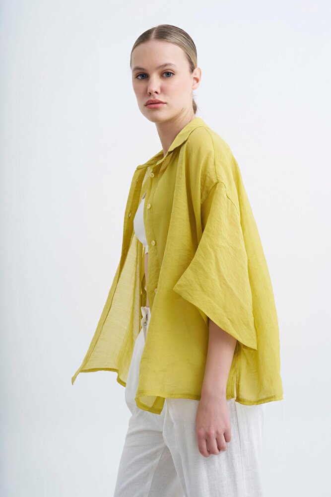 Kadın Yarım Kol Oversize İpeksi Gömlek